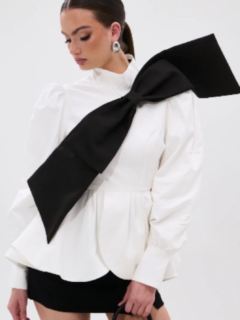 AKIRA Black Oversized Bow Shoulder Blouse